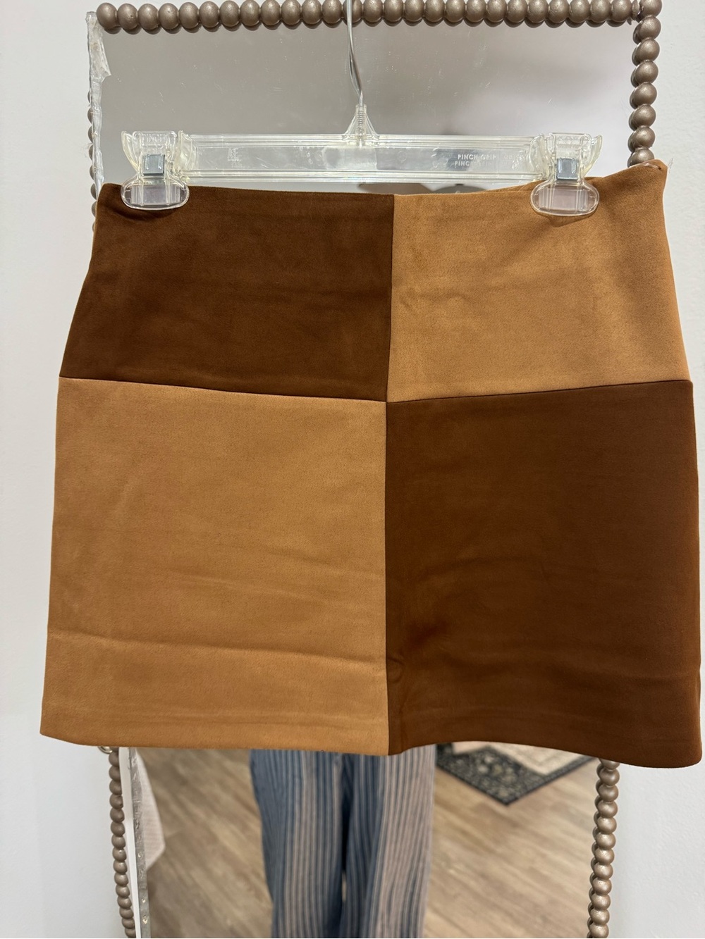 Shinestar Colorblock Suede Mini Skirt in Brown and Tan Medium